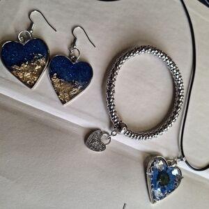 Blue and Gold Heart Drop Earrings — Women’s Fashion Earrings